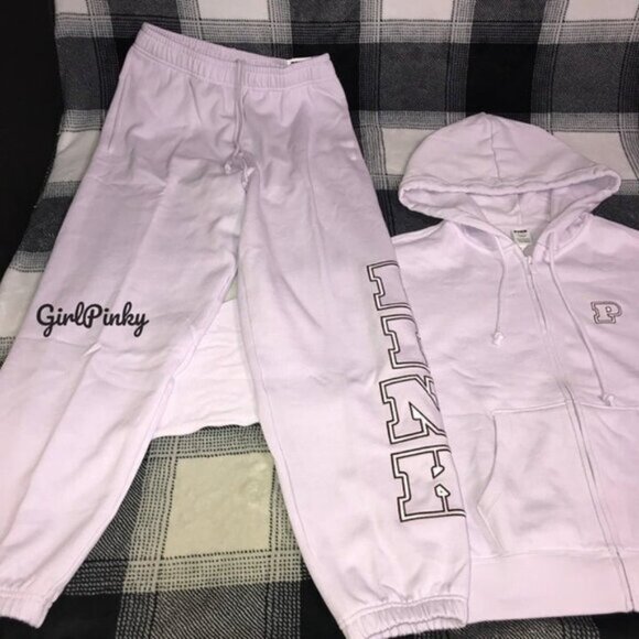 VS PINK CAMPUS SWEATPANTS OUTFIT WITH FULL ZIP LOGO HOODIE IN PURPLE - Picture 3 of 10